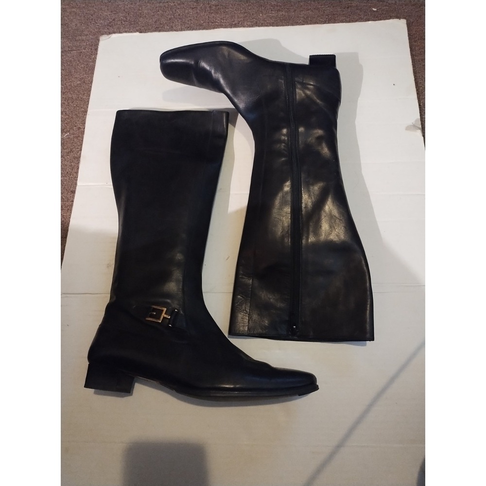 Cole Haan Black Leather Riding Boots Gold Buckle D11859 Womens 7B